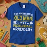 Never Underestimate An Old With A Pickleball Paddle Great Gift Kids T-Shirt thumb 3