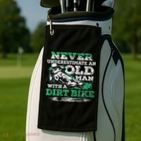 Never Underestimate An Old Man With A Dirt Bike Gift Golf Towel thumb 2