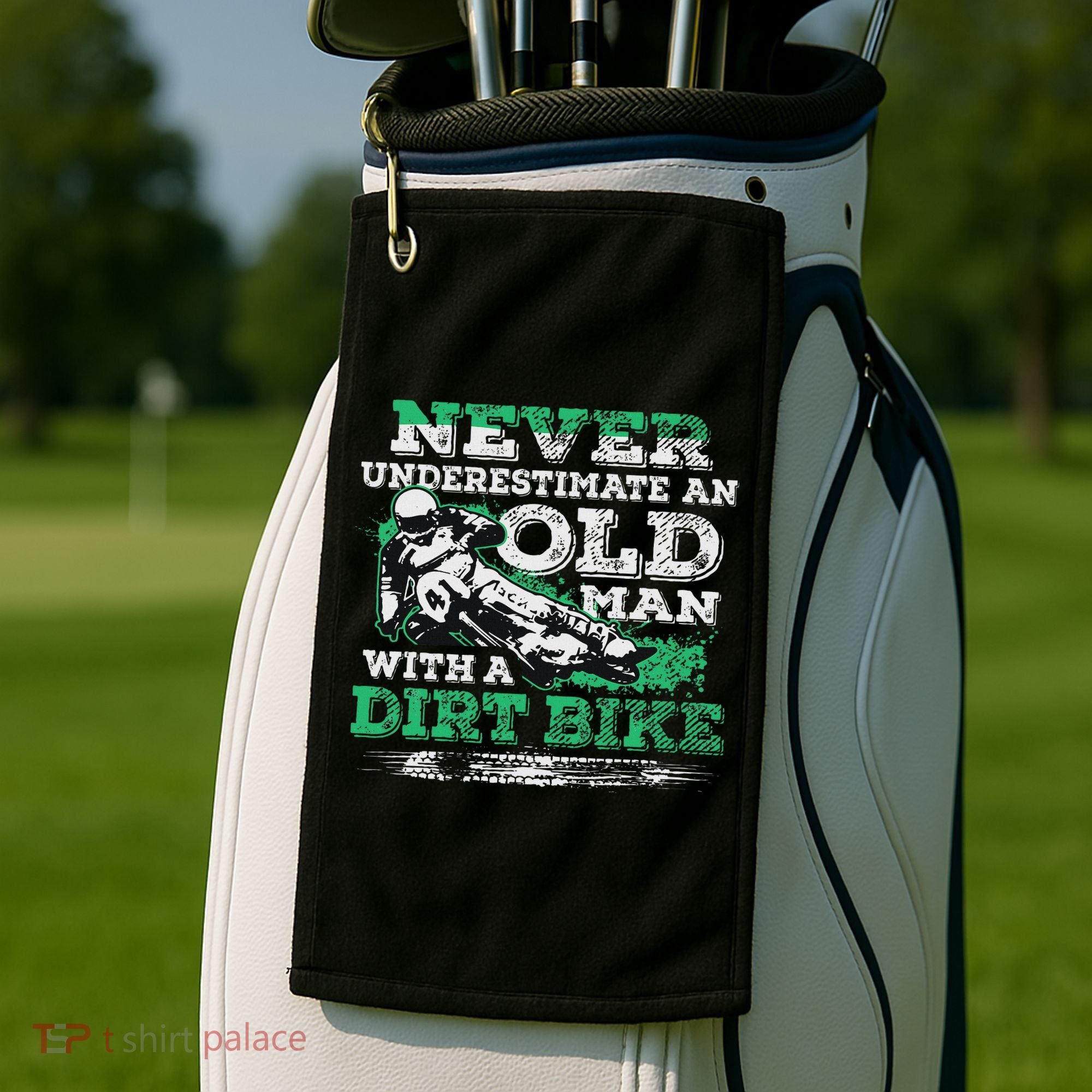 Never Underestimate An Old Man With A Dirt Bike Gift Golf Towel