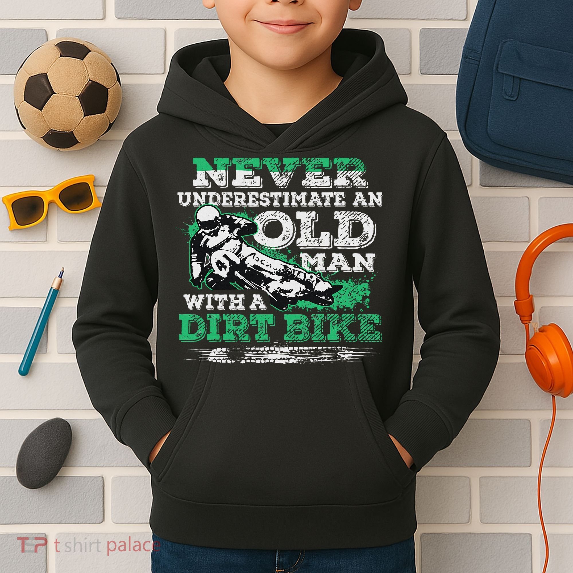 Never Underestimate An Old Man With A Dirt Bike Gift Kids Hoodie