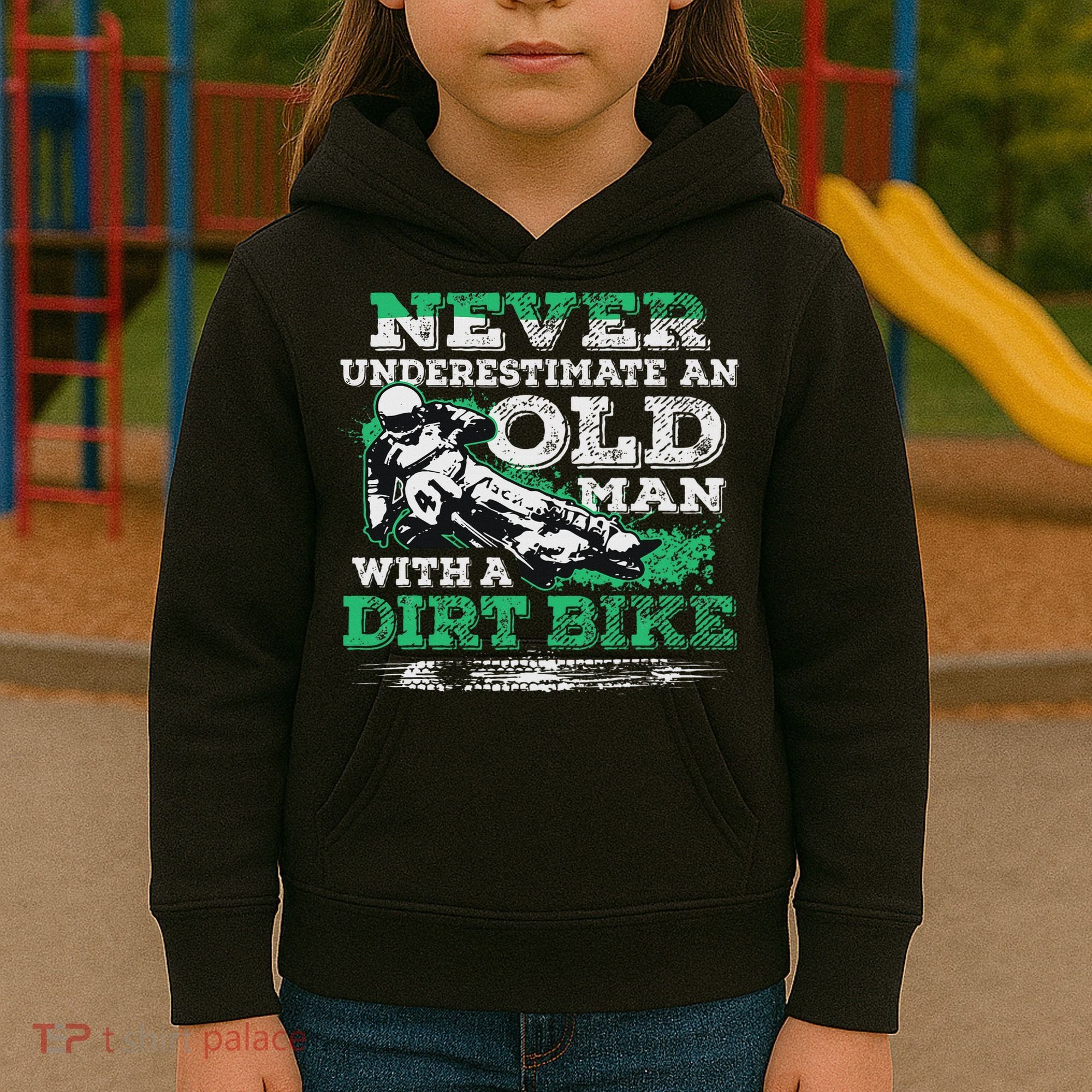 Never Underestimate An Old Man With A Dirt Bike Gift Kids Hoodie