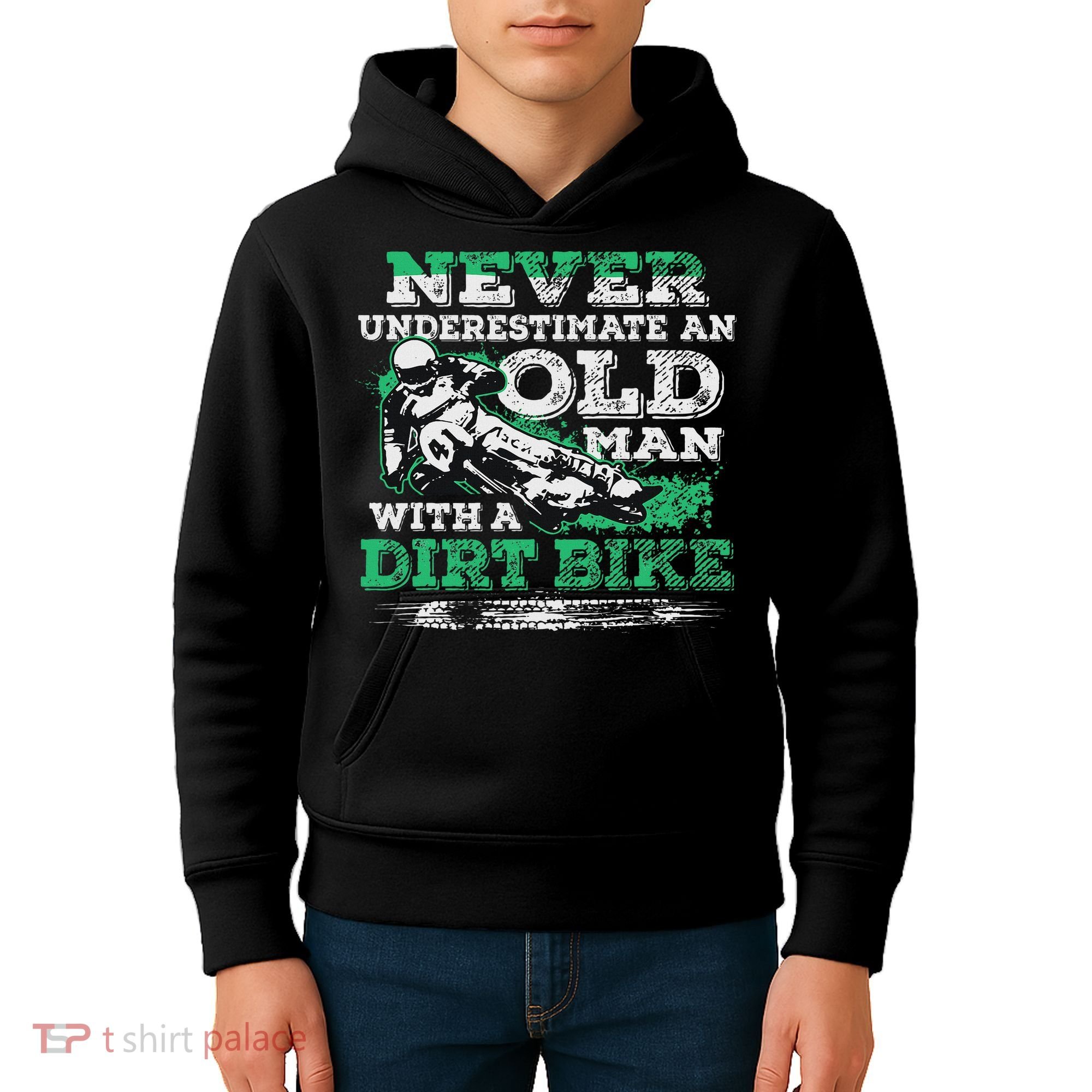 Never Underestimate An Old Man With A Dirt Bike Gift Kids Hoodie
