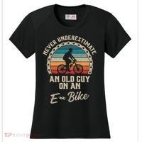 Never Underestimate An Old Guy On An E Bike Biking Women's Cooling Performance Crew T-Shirt thumb 0