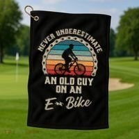 Never Underestimate An Old Guy On An E Bike Biking Golf Towel thumb 1