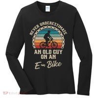 Never Underestimate An Old Guy On An E Bike Biking Women's Long Sleeve Shirt thumb 0