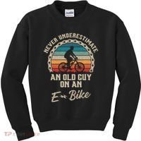 Never Underestimate An Old Guy On An E Bike Biking Kids Sweatshirt thumb 0