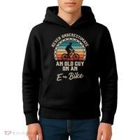 Never Underestimate An Old Guy On An E Bike Biking Kids Hoodie thumb 4