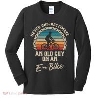 Never Underestimate An Old Guy On An E Bike Biking Kids Long Sleeve Shirt thumb 0