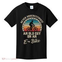 Never Underestimate An Old Guy On An E Bike Biking Kids T-Shirt thumb 0