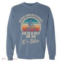 Never Underestimate An Old Guy On An E Bike Biking Garment-Dyed Sweatshirt thumb 0