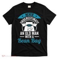 Never Underestimate An Old Man With A Bean Bag Cornhole T-Shirt thumb 0