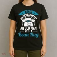 Never Underestimate An Old Man With A Bean Bag Cornhole T-Shirt thumb 4
