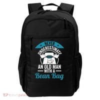 Never Underestimate An Old Man With A Bean Bag Cornhole Backpack thumb 0