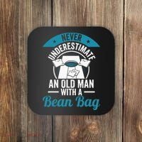 Never Underestimate An Old Man With A Bean Bag Cornhole Coaster thumb 0