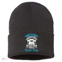 Never Underestimate An Old Man With A Bean Bag Cornhole Sustainable Knit Beanie thumb 0