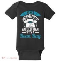 Never Underestimate An Old Man With A Bean Bag Cornhole Baby Bodysuit thumb 0