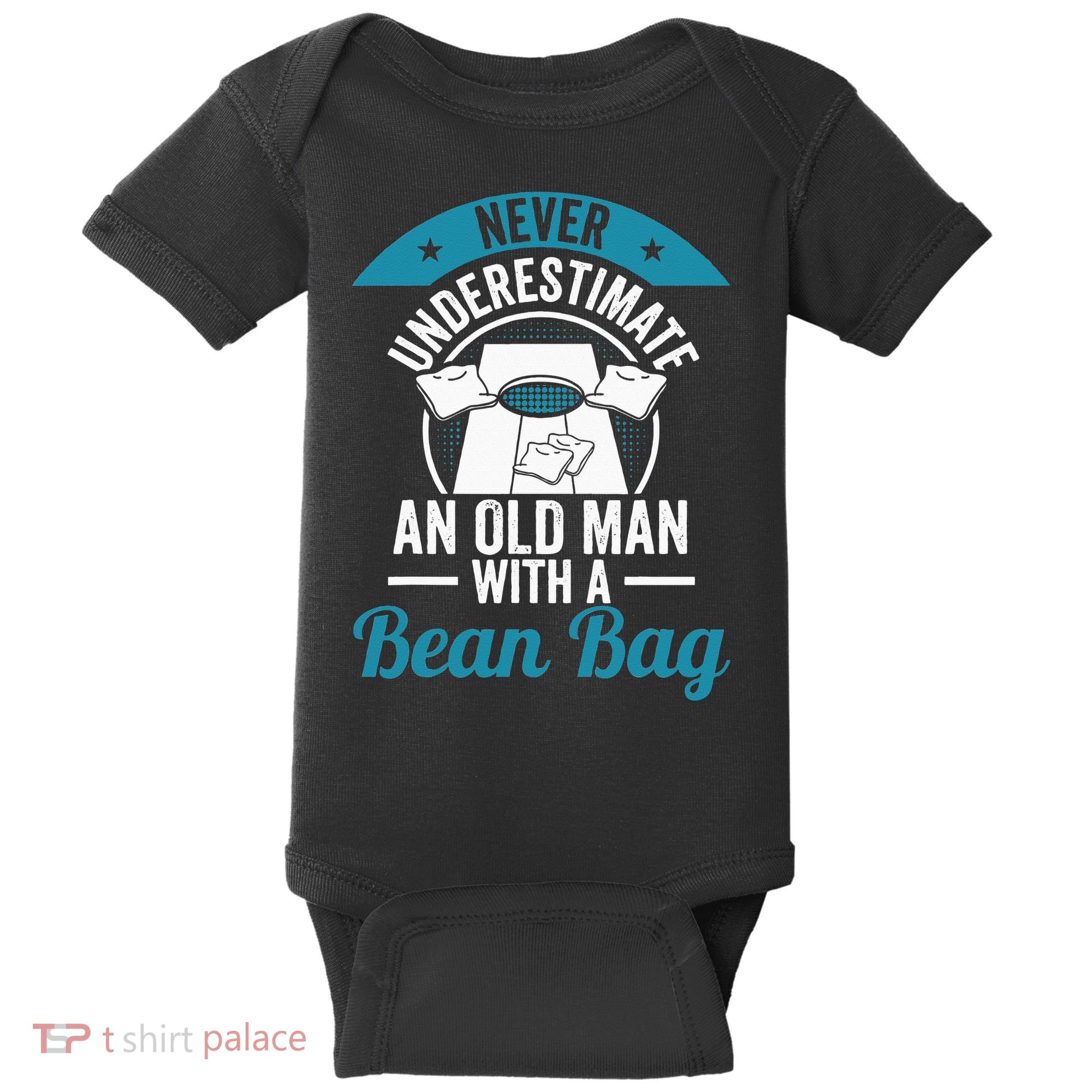 Never Underestimate An Old Man With A Bean Bag Cornhole Baby Bodysuit