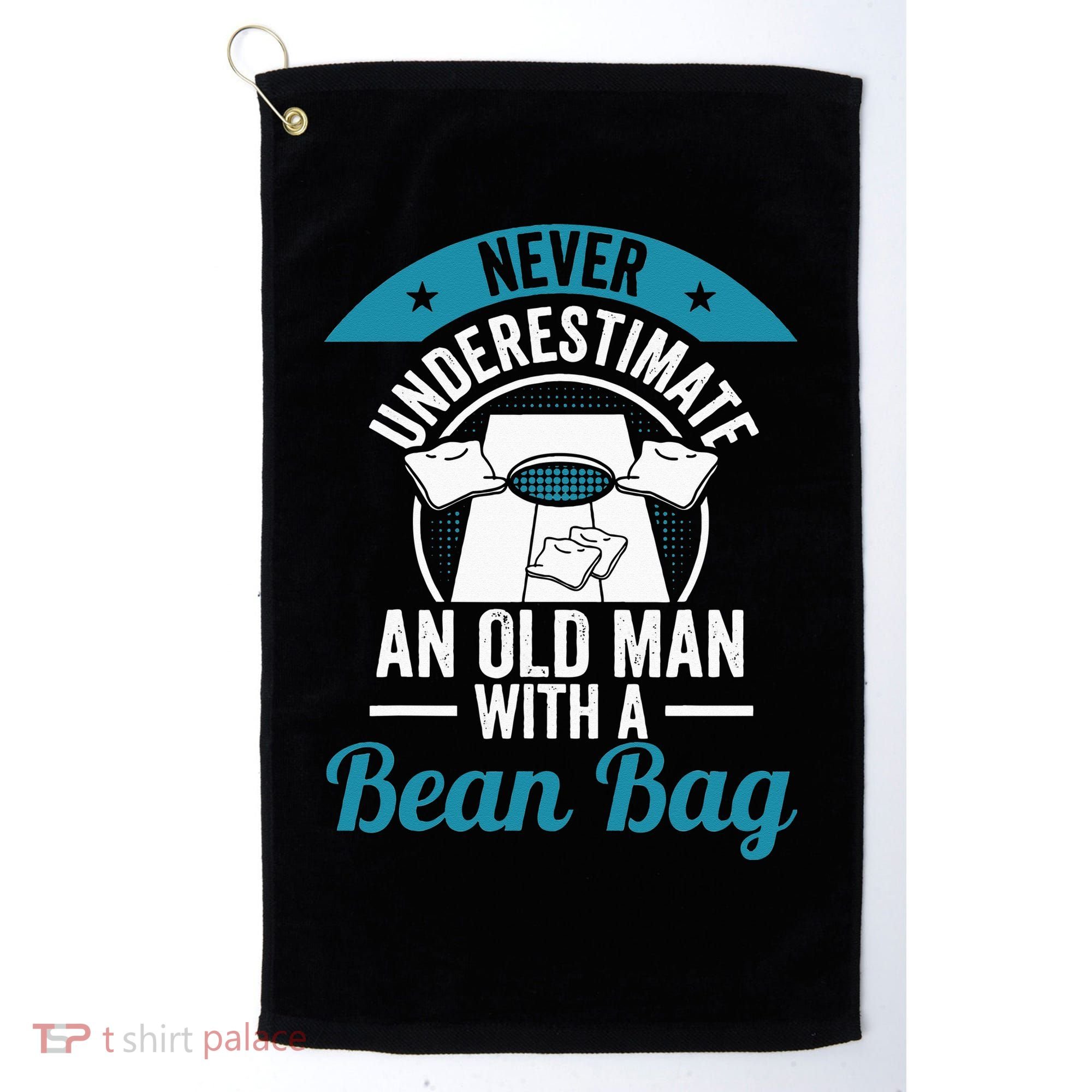 Never Underestimate An Old Man With A Bean Bag Cornhole Golf Towel