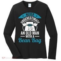 Never Underestimate An Old Man With A Bean Bag Cornhole Women's Long Sleeve Shirt thumb 0