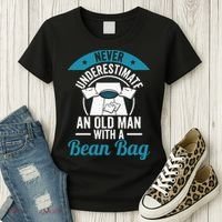 Never Underestimate An Old Man With A Bean Bag Cornhole Women's T-Shirt thumb 3