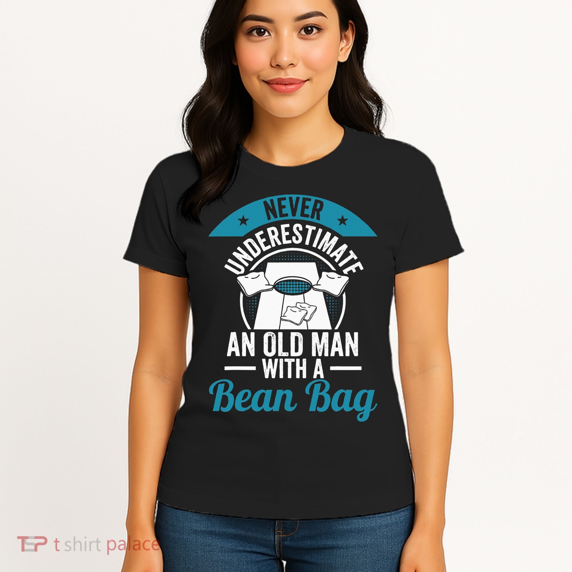 Never Underestimate An Old Man With A Bean Bag Cornhole Women's T-Shirt