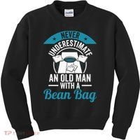 Never Underestimate An Old Man With A Bean Bag Cornhole Kids Sweatshirt thumb 0