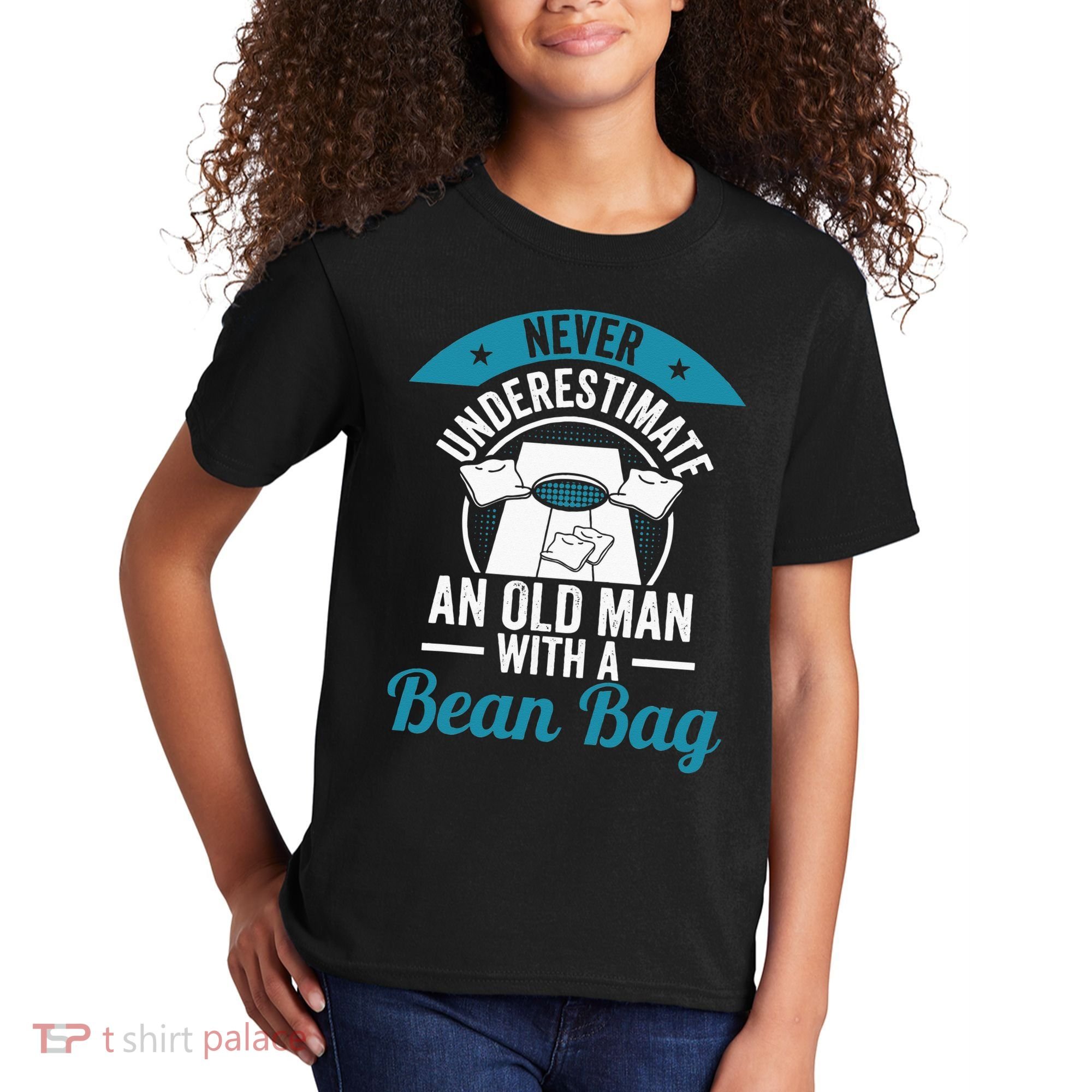 Never Underestimate An Old Man With A Bean Bag Cornhole Kids T-Shirt