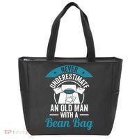 Never Underestimate An Old Man With A Bean Bag Cornhole Tote Bag thumb 0