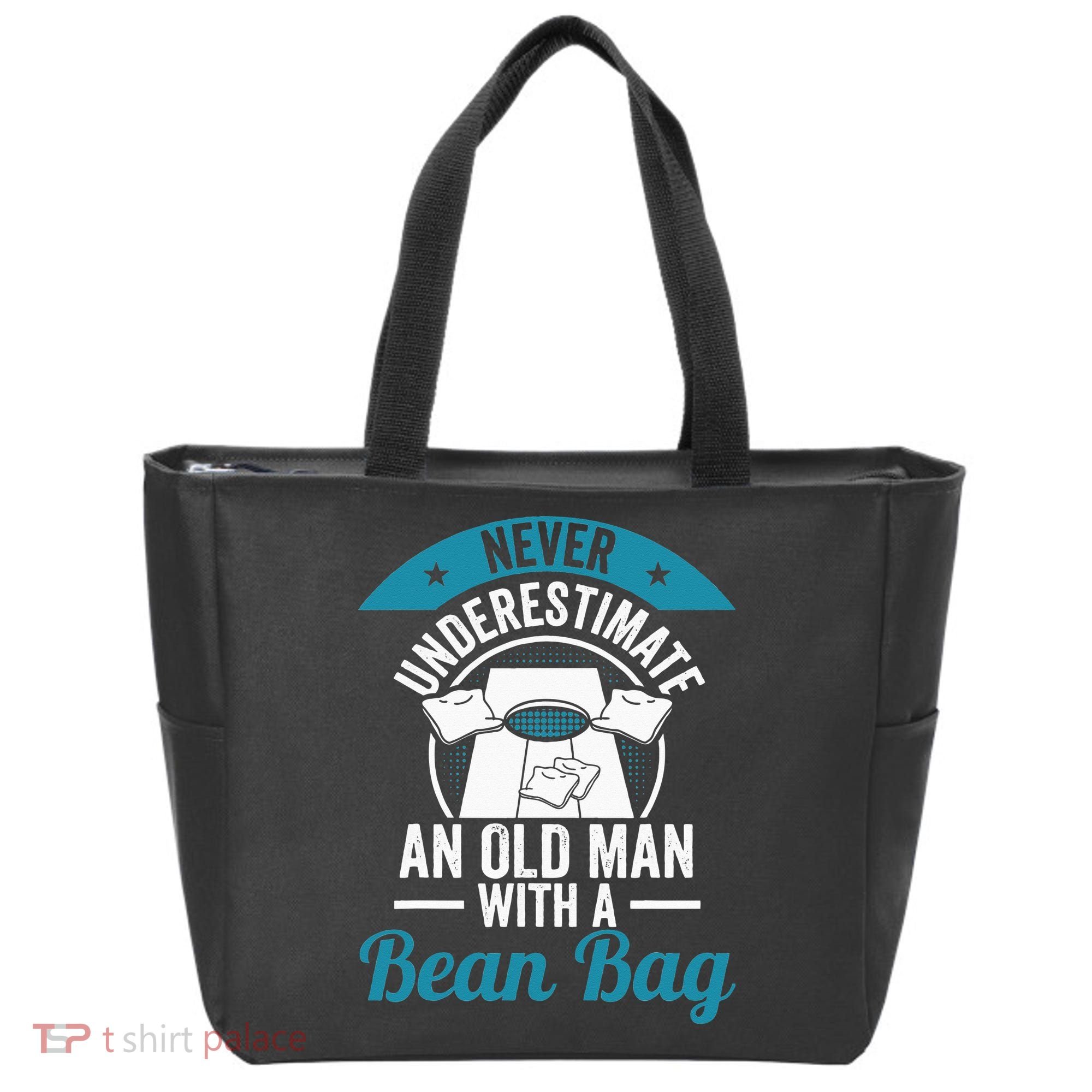 Never Underestimate An Old Man With A Bean Bag Cornhole Tote Bag