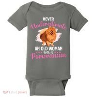 Never Underestimate An Old Woman With A Pomeranian Baby Bodysuit thumb 0