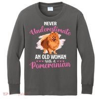 Never Underestimate An Old Woman With A Pomeranian Kids Long Sleeve Shirt thumb 0