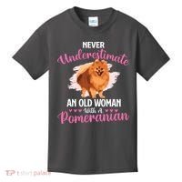 Never Underestimate An Old Woman With A Pomeranian Kids T-Shirt thumb 0