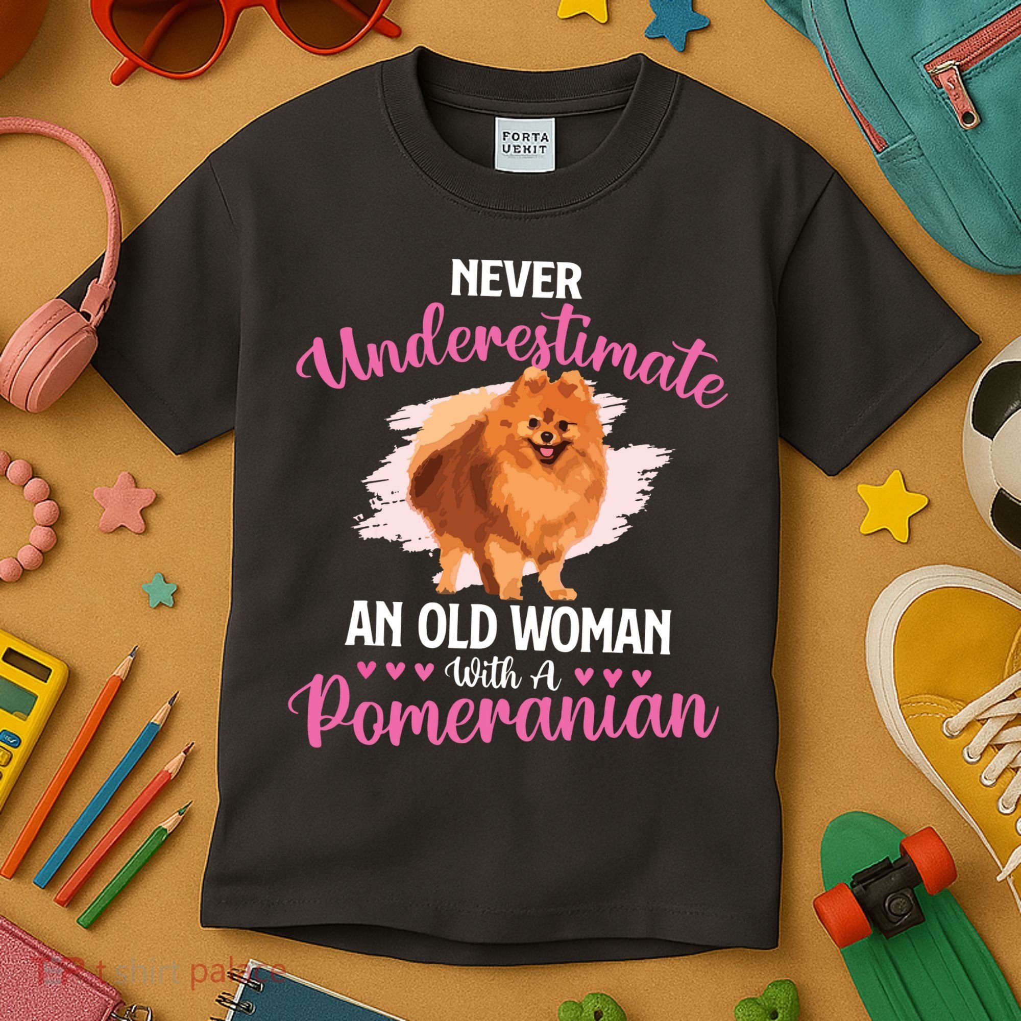 Never Underestimate An Old Woman With A Pomeranian Kids T-Shirt