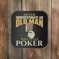 Never Underestimate An Old Man Who Plays Poker Card Player Coaster thumb 0
