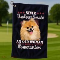 Never Underestimate An Old Woman With Pomeranian Golf Towel thumb 1