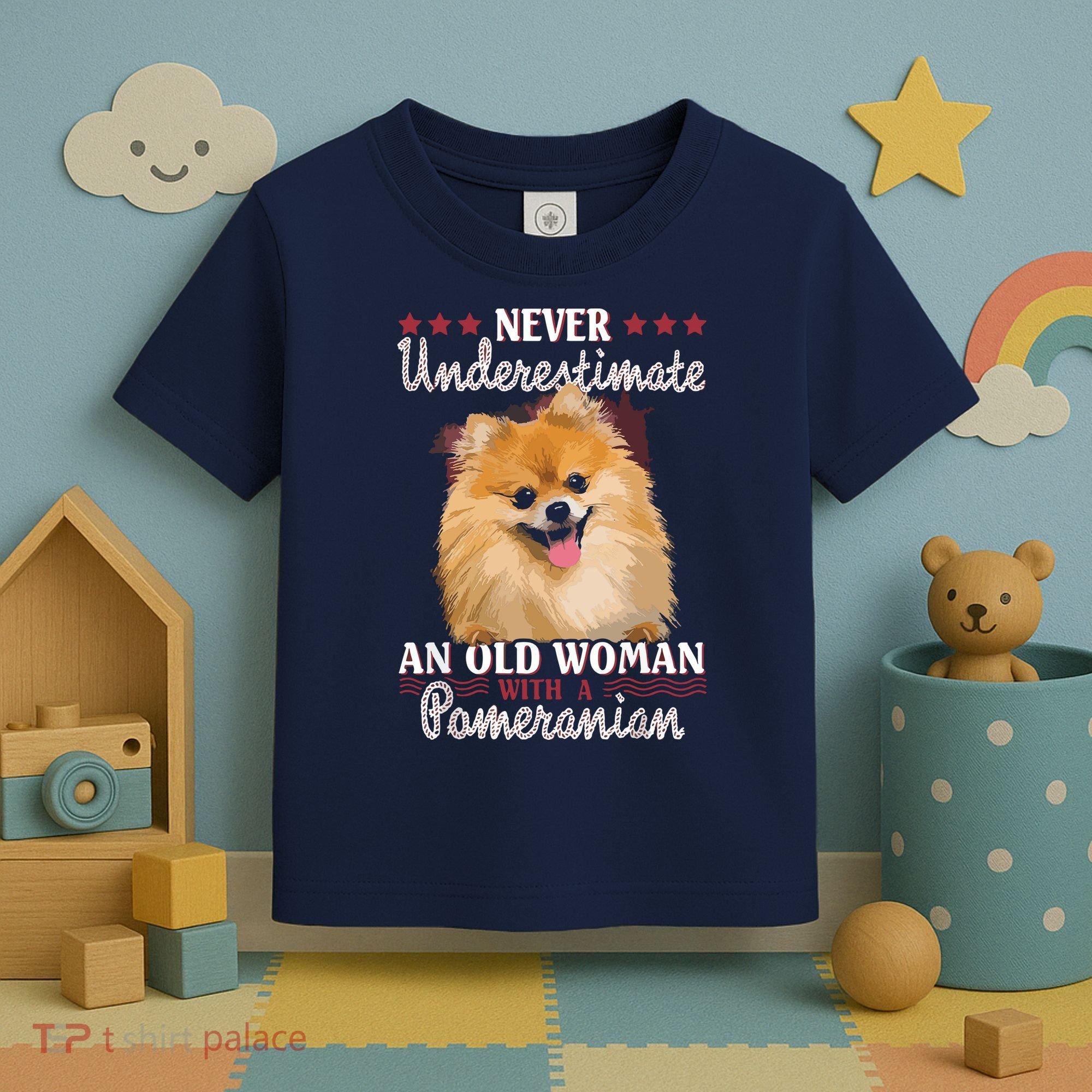 Never Underestimate An Old Woman With Pomeranian Toddler T-Shirt