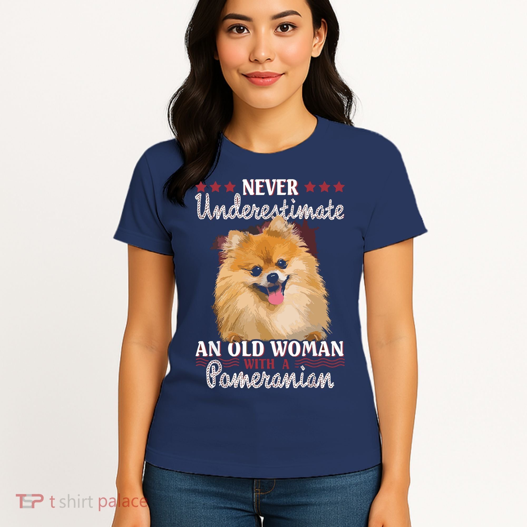 Never Underestimate An Old Woman With Pomeranian Women's T-Shirt