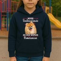 Never Underestimate An Old Woman With Pomeranian Kids Hoodie thumb 3