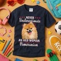 Never Underestimate An Old Woman With Pomeranian Kids T-Shirt thumb 3