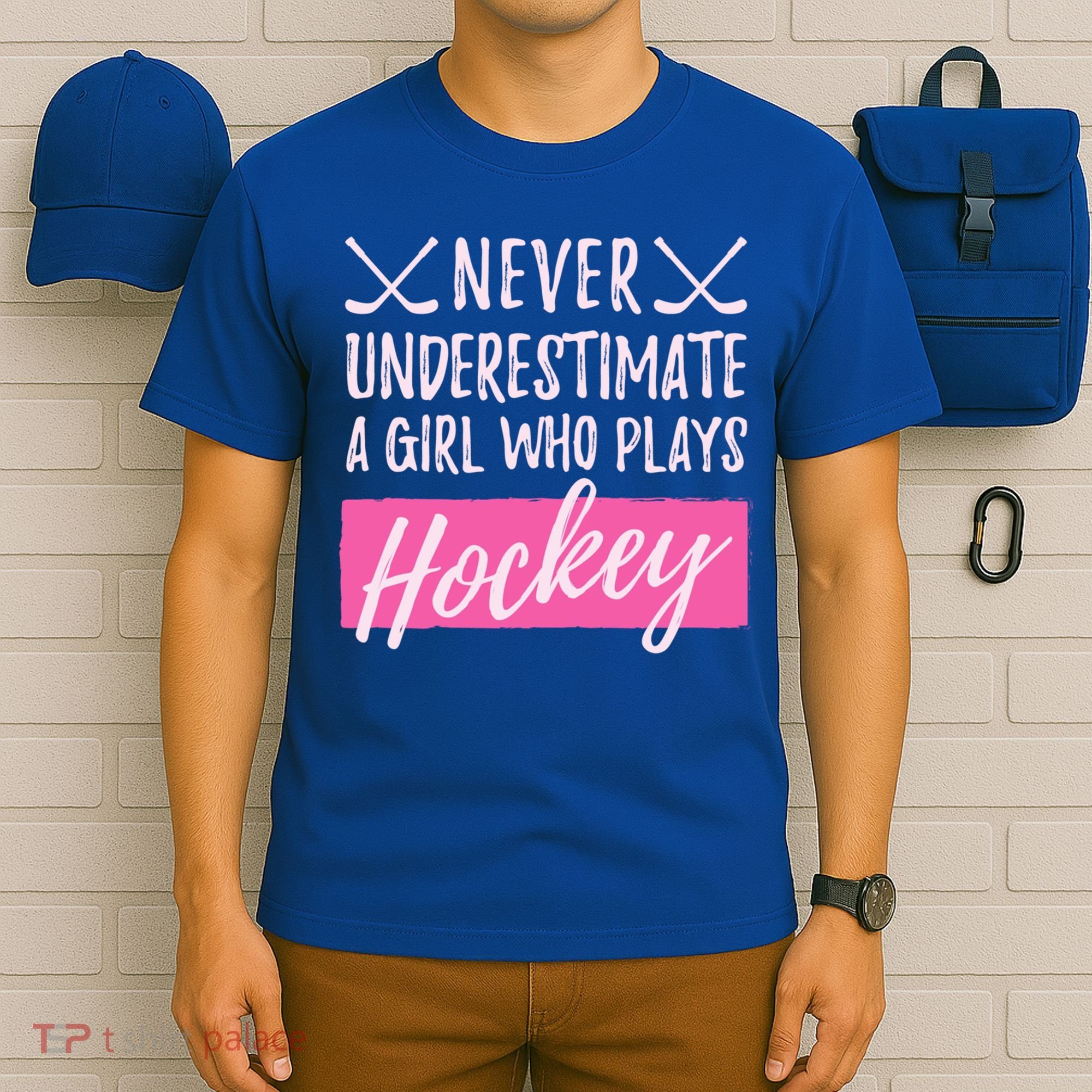 Never Underestimate A Who Plays Ice Hockey Hockey Gift T-Shirt