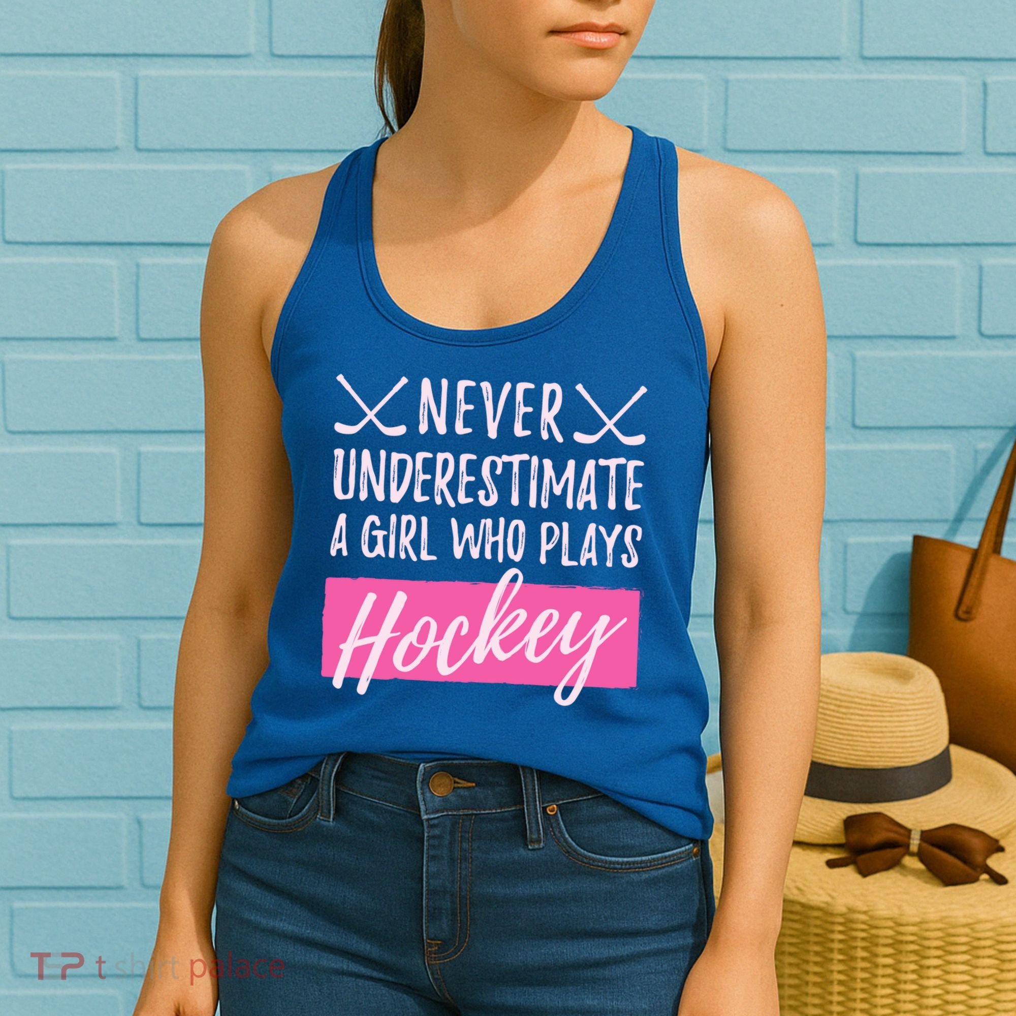 Never Underestimate A Who Plays Ice Hockey Hockey Gift Women's Tank Top