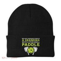 Never Underestimate Grandma With Pickleball Paddle Women Beanie thumb 0