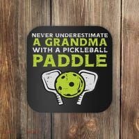 Never Underestimate Grandma With Pickleball Paddle Women Coaster thumb 0