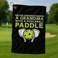 Never Underestimate Grandma With Pickleball Paddle Women Golf Towel thumb 1