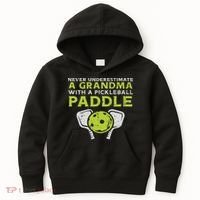 Never Underestimate Grandma With Pickleball Paddle Women Kids Hoodie thumb 0