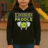 Never Underestimate Grandma With Pickleball Paddle Women Kids Hoodie thumb 3