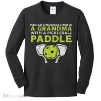 Never Underestimate Grandma With Pickleball Paddle Women Kids Long Sleeve Shirt thumb 0