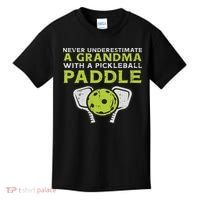 Never Underestimate Grandma With Pickleball Paddle Women Kids T-Shirt thumb 0
