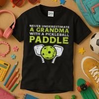 Never Underestimate Grandma With Pickleball Paddle Women Kids T-Shirt thumb 3