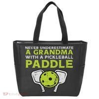Never Underestimate Grandma With Pickleball Paddle Women Tote Bag thumb 0